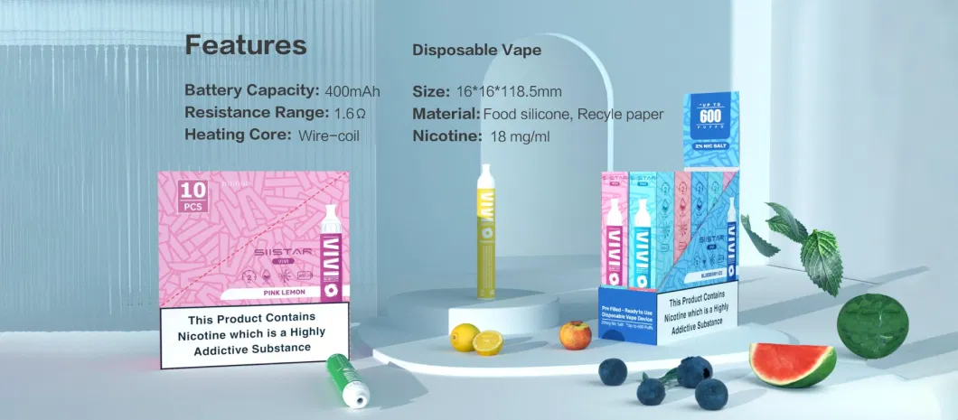 Siistar Vape Vivi 600 Puff Disposable Ecig 20mg Nicotine 2ml Rich Flavors