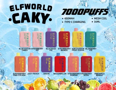 Original Elfworld Caky 7000 Puffs 14ml Prefilled Rechargeable Battery E Cigarette Pen Wholesale Disposable Vape